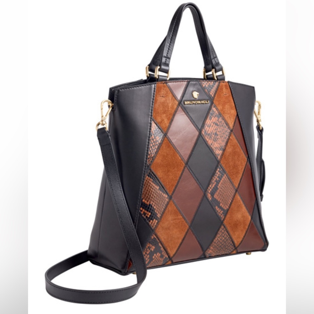 NWT Bruno Magli Snake-Embossed Windowpane Damiana Leather Tote, $525